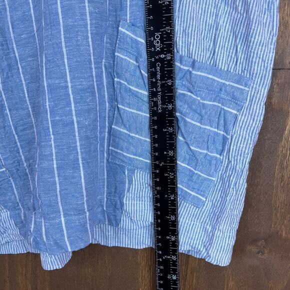 A La Carte Womens Blouse Blue Pink Colorblock Striped Linen 3/4 Sleeve Tunic M - Picture 7 of 12